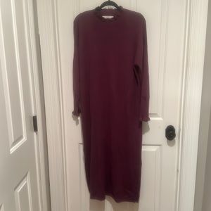 NWOT LOFT Plum MIDI Sweater Dress w/ Ruffle Detail